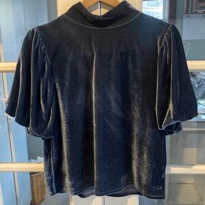 Free People Velvet Blouse in Deep Blue